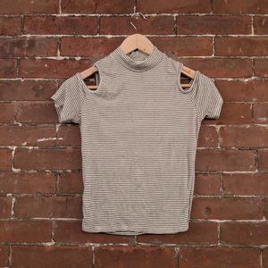 Shoulder Cut, Mock Neck Short Sleeve